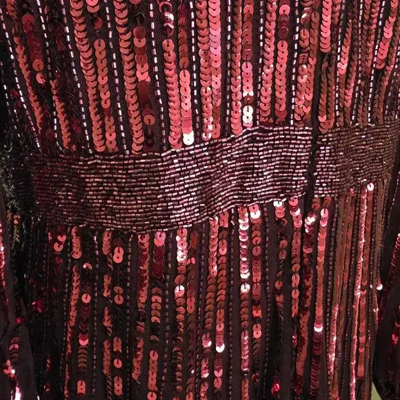 Mac Duggal 23003 Burgundy Sequin Midi Ruffle Long Sleeve Formal Gown 12